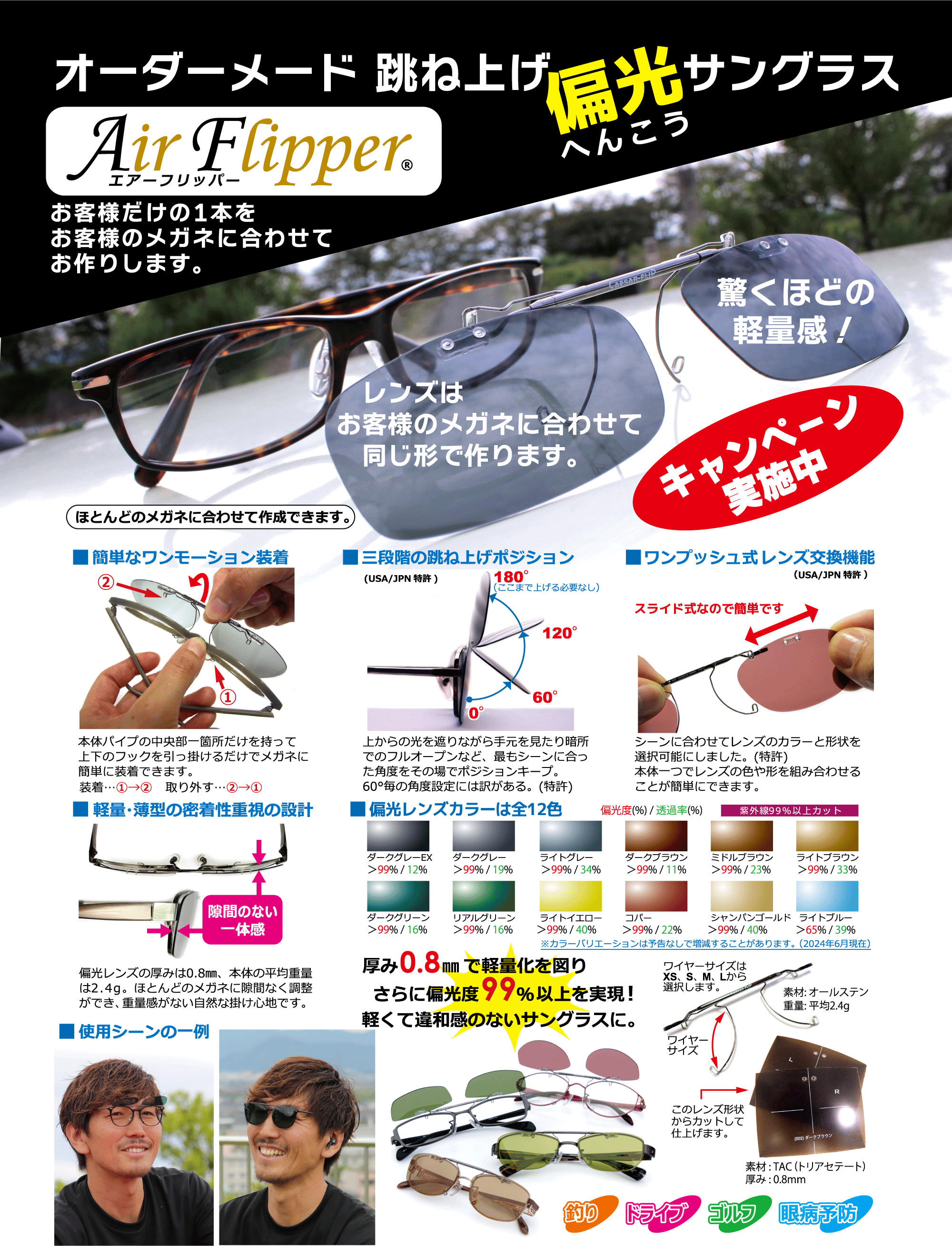 エアーフリッパー（Air Flipper） オーダーメイドの跳ね上げ偏光サングラス